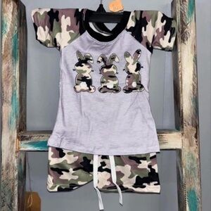 Camouflage Bunny Print Kids Outfit